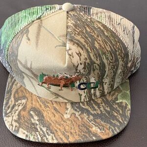 VTG Hunting Hat Snapback Trucker Cap Mens Beige Brown Camo Deer Buck Elk 80s USA